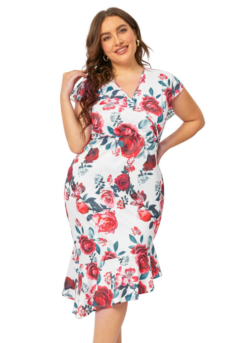 Floral V-Neck Wrap Midi Dress